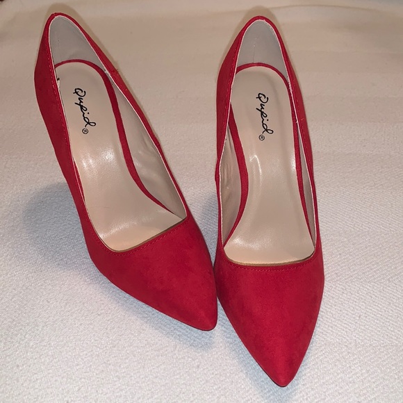 Qupid Shoes - Qupid Red Suede Heels